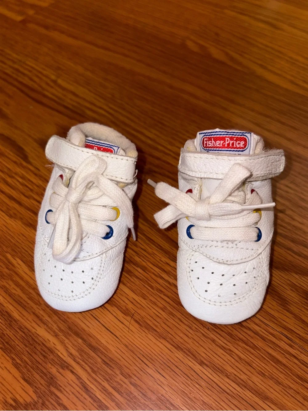 Vintage Fisher-Price White Baby Lace-Up Soft Sole Shoes